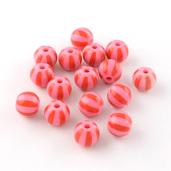 Светло-Коралловый Полоса непрозрачные акриловые шарики, круглые, свет коралловый, 16x15 мм, Отверстие : 3 мм , около 220 шт / 500 г
