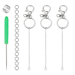 Платиновый & Цвет Нержавейки 304 Наборы для изготовления брелоков в виде губной помады из нержавеющей стали, с открытыми пружинными кольцами из нержавеющей стали 304, шило, набор инструментов для шитья и латунные кольца, платины и нержавеющая сталь цвет, 173 мм