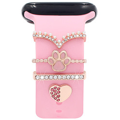 Кристалл Прямоугольный ремешок для часов из сплава с подвесками и хрустальными стразами, ремешок для часов, заклепки, декоративные кольца, петли, розовые, 2.2x0.35 см, 4 шт / комплект