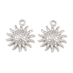 Platinum Alloy Pendants, Hammered Sun Charms, Rack Plating, Cadmium Free & Lead Free, Platinum, 20x16.5x3.5mm, Hole: 1.6mm