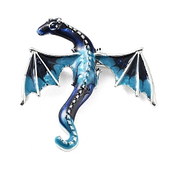 Marine Blue Dragon Alloy Brooch, Enamel Pins, Antique Silver, Marine Blue, 62x58x11mm