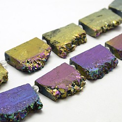 Arco Iris Chapado Filamentos de perlas de cristal natural druzy galvanizado, cuentas de losa plana, pepitas, teñido, arco iris chapado, 35~37x23~42x8~9 mm, agujero: 2~2.5 mm, sobre 5 unidades / cadena, 8.07 pulgada ~ 8.26 pulgada (20.5~21 cm)