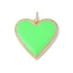 Зеленый газон Латунные микро проложить кубического циркония подвески, с эмалью, сердце, стойки покрытие, долговечный, без свинца и без кадмия, с целью перехода в кольце, зеленый газон, 30.5x30x2 мм, отверстие : 5x3 мм
