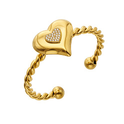 Золотой 316 Браслет-манжета из хирургической нержавеющей стали с микропаве из прозрачного кубического циркония в форме сердца, выполненный из витой проволоки, для женщин., золотые, внутренний диаметр: 2.32 дюйм (5.9 см)