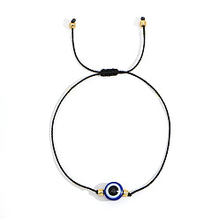 Черный Плетеные браслеты из смоляных бусин от сглаза в стиле бохо, регулируемые плетеные браслеты из нейлонового шнура для женщин, чёрные, внутренний диаметр: 11 дюйм (28 см)