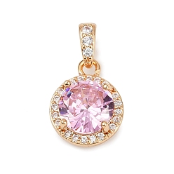 Сливовый Латунные микро проложить кубического циркония подвески, круглые подвески, долговечный, без свинца и без кадмия, слива, 19x10.5x5.5 мм, отверстие : 3.5x2 мм