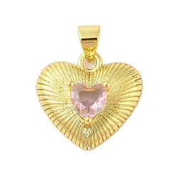 Pink Стойка металлическая латунная микропрофилированная кубическая циркония подвески, без кадмия и без свинца, долговечный, сердце, реальный 18 k позолоченный, розовые, 18x16x6 мм, отверстие : 4x3 мм