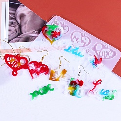 Белый Силиконовые формы для подвесок в форме сердца и слов «сделай сам», формы для литья смолы, для уф-смолы, изготовление ювелирных изделий из эпоксидной смолы, белые, 80x133x4.5 мм, отверстие : 1.5~3 мм, внутренний диаметр: 20~32x25~42 мм