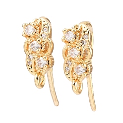 Настоящее золото 18K Крючки для сережек-листиков из латуни с микропаве из прозрачных кубических цирконий, долговечный, без никеля , с петлей, реальный 18 k позолоченный, 16x6x8 мм, отверстие : 1.2 мм, штифты : 1 мм