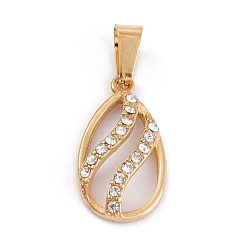 Golden 304 Stainless Steel Pendants, with Snap on Bails & with Polymer Clay Crystal Rhinestone, Flat Round, Golden, 22x12x4mm, Hole: 7x4mm