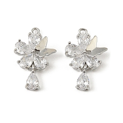 Платина Латунные микро проложить кубического циркония подвески, без кадмия, без никеля и без свинца, бабочка, платина, 21.5x14x4 мм, отверстие : 1.4 мм