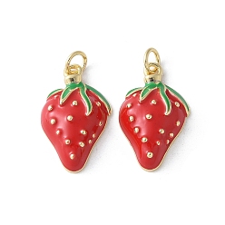 Красный Латунь эмаль подвески, с целью перехода в кольце, без кадмия и без свинца, клубника прелести, реальный 16 k позолоченный, красные, 21.5x13x5 мм, отверстие : 3 мм