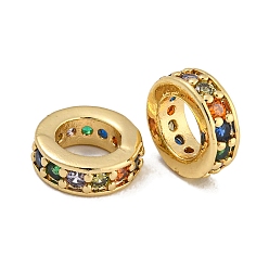 Разноцветный Покрытие стойки латунь микропаве прозрачные кубические циркониевые бусины, без свинца и без кадмия, долговечный, круглые, красочный, 7.5x2.5 мм, отверстие : 4.5 мм