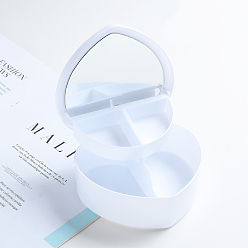 White Valentine's Day Heart Plastic Jewelry Boxes, with Mirror Inside, for Earring, Rings and Pendants Storage, White, 13.4x5.5cm