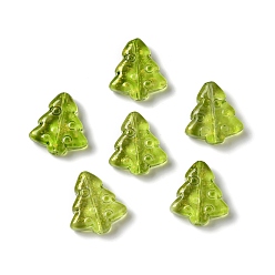 Светло-зеленый Коричневый Окрашенные и нагреваемые стеклянные бусины, золотой фольгой, пузырьковый эффект, рождественская елка, оливковый, 16x15x5.5 мм, отверстие : 0.8 мм