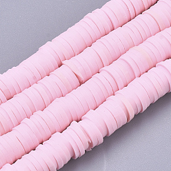 Perlas de Color Rosa Hechos a mano de los granos de la arcilla del polímero hebras, para suministros de manualidades de joyería diy, perlas heishi, disco / plano y redondo, rosa perla, 6x0.5~1 mm, agujero: 1.8 mm, sobre 290~320 unidades / cadena, 15.75 pulgada ~ 16.14 pulgada (40~41 cm)