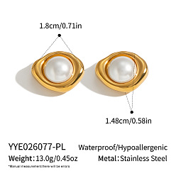 Nuggets 304 Stainless Steel with Pearl Stud Earrings for Women, Golden, Nuggets, 18x14.8mm