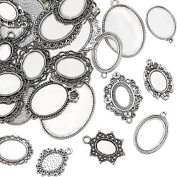 Antique Silver 1Bag Alloy Pendant Cabochon Settings, Mixed Shapes, Antique Silver, 29~65.5x22~52x2~4mm, Hole: 1.5~6mm, Tray Size: 9.5~30x13x40mm