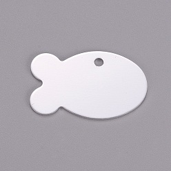 Серебро Алюминиевые подвески, штамповка пустой метки, рыба, серебряные, 24x38x1 мм, отверстие : 3 мм