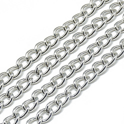 Silver Unwelded Aluminum Curb Chains, Silver Color Plated, 6x4.4x1mm, about 100m/bag
