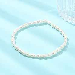 Белый Браслеты из натуральных бусин пресноводного культивированного жемчуга для женщин, рис, белые, внутренний диаметр: 2.24 дюйм (5.7 см)