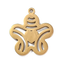 Golden 304 Stainless Steel Pendants, Flower with Heart Charms, Hand Polished, Ion Plating(IP), Golden, 22x20x1.4mm, Hole: 1.6mm