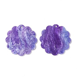 Dark Violet Acrylic Disc Big Pendants, with Glitter Powder, Imitation Gemstone Style, Flower, Dark Violet, 49x49x2~2.5mm, Hole: 2.8mm