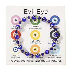 Синий Браслеты из стеклянных и латунных бусин, бусины от сглаза ювелирные изделия для мужчин и женщин, с открытки, синие, внутренний диаметр: 6-1/2 дюйм (16.5 см) ~ 6-3/4 дюйм (17 см)