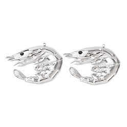 Нержавеющая Сталь Цвет 304 из нержавеющей стали с горный хрусталь подвески, креветки прелести, цвет нержавеющей стали, 35.5x47x4 мм, отверстие : 1.5 мм