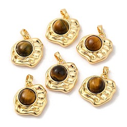 Real 18K Gold Plated Natural Tiger Eye Pendants, Brass Irregular Shape Charms, Real 18K Gold Plated, 18x17x7mm, Hole: 4x3mm