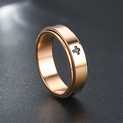 Розовое Золото Крестообразный узор 304 вращающиеся кольца для пальцев из нержавеющей стали, розовое золото , 6 мм, размер США 8 (18.1 мм)