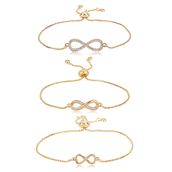 Золотой 3шт 3 стили латунные браслеты-слайдеры для женщин, бесконечность, золотые, 4-7/8 дюйм (12.5 см)