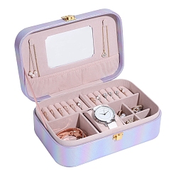 Lilac Rectangle PU Imitation Leather Jewelry Storage Boxes with Mirror Inside, for Necklaces Bracelets Earrings Rings, Lilac, 22x15x7cm