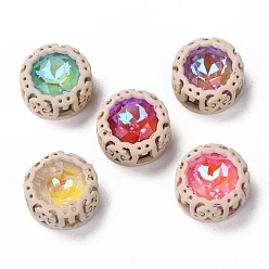 Льняное Полотно Шить на горный хрусталь, флуоресцентный стиль мокко, стекло горный хрусталь, с латунной фурнитурой , аксессуары для одежды, плоско-круглые, разноцветные, белье, 12.5x6.5 мм, отверстие : 1.8 мм