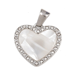 Нержавеющая Сталь Цвет 303 подвески из нержавеющей стали, сердце прелести, горный хрусталь и эмали, цвет нержавеющей стали, 19x20x2 мм, отверстие : 5.4x2.7 мм