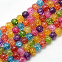 Mixed Color Synthetic Crackle Quartz Round Bead Strands, Dyed & Heated, Mixed Color, 6mm, Hole: 1mm, about 73pcs/strand, 16.14 inch