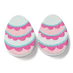 Egg Печатные деревянные бусины, пасхальные бусы на тему, розовые, яйцо, 19.5x14.5x5.5 мм, отверстие : 2.5 мм