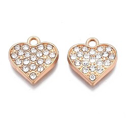 Light Gold Подвески из сплава , с кристально горный хрусталь, без кадмия, без никеля и без свинца, сердце прелести, золотой свет, 16x15x2 мм, отверстие : 1.8~2 мм