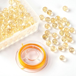 Citrine 100Pcs 8mm Natural Citrine Round Beads, with 10m Elastic Crystal Thread, for DIY Stretch Bracelets Making Kits, 8mm, Hole: 1mm