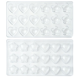 White 1 Set 2 Pcs PS Plastic Heart Shaped and Star Shaped Double Piece Chocolate Mold, White, 13x24.3x2.3cm