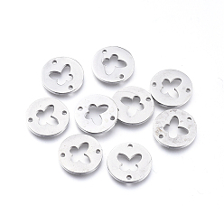 Stainless Steel Color Tarnish Resistant 304 Stainless Steel Links connectors, Laser Cut, Flat Round with Butterfly, Stainless Steel Color, 11.5x1mm, Hole: 1.2mm