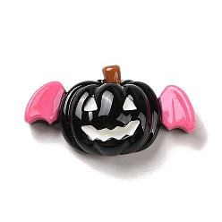 Black Halloween Opaque Resin Decoden Cabochons, Pumpkin with Bat Wings, Black, 19x33x10mm