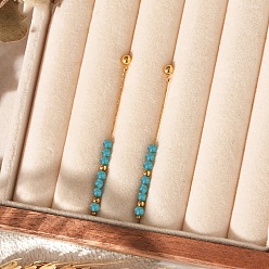 Apatite Bohemian Style Natural Apatite Beaded Tassel Dangle Earrings, 304 Stainless Steel Stud Earrings for Women, Golden, 55x3mm