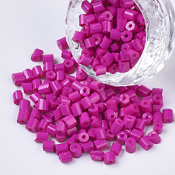 Fuchsia 6/0 Glass Bugle Beads, Baking Paint, Fuchsia, 3.5~5x3.5~4mm, Hole: 1mm, about 4500pcs/bag