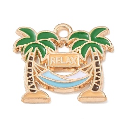 Green Alloy Enamel Pendants, Hammock with Tree Charms, Light Gold, Green, 16x19x1mm, Hole: 1.6mm