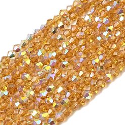 (932FM) Темно-синий аква-матовый с подкладкой Ab цветные прозрачные стеклянные бусины пряди, двухконусные, граненые, с половиным покрытием, темно-золотистые, 2.5x3 мм, отверстие : 0.7 мм, около 148~149 шт / нитка, 15.35~15.55'' (39~39.5 см)