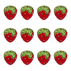 Красный 12шт. бусины из полимерной глины ручной работы со стразами, клубника, красные, 18x16 мм, отверстие : 1.6 мм