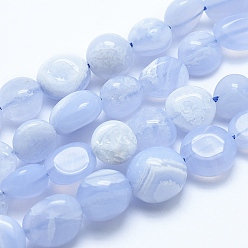 Agate Blue Lace Naturelles agate bleue de lacet brins de perles, pierre tombée, nuggets, 8~10mm, Trou: 0.8mm, Environ 30~35 pcs/chapelet, 15.7 pouce (40 cm)