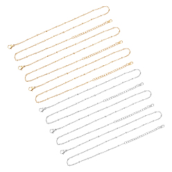 Mixed Color 304 Stainless Steel Satellite Chain Necklaces, with Rondelle Beads, Golden & Stainless Steel Color, 16.14 inch(41cm), 2 colors, 3pcs/color, 6pcs/box
