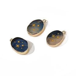 Звезда Окрашенные натуральные синие агатовые подвески, Овальные подвески с золотыми латунными пластинками, звезда, 23~24x14~16 мм